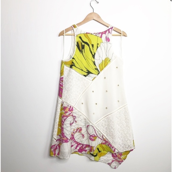 LEIFNOTES mixed media, sleeveless, asymmetrical, hem dress - Picture 2 of 8